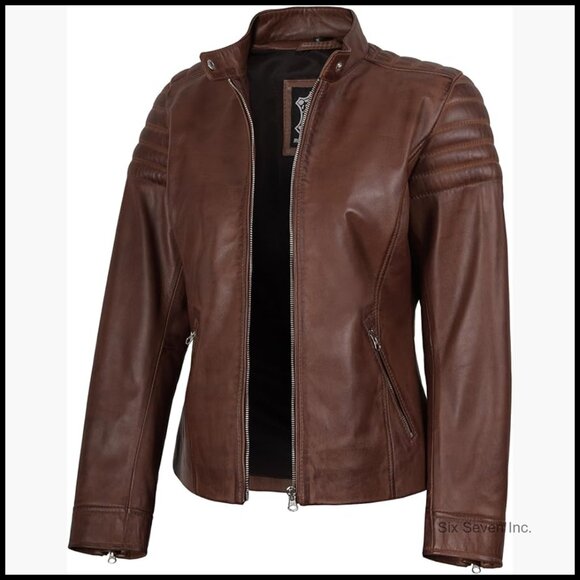 Real Lambskin Leather Jacket Women Cafe Racer Style All Seasons
